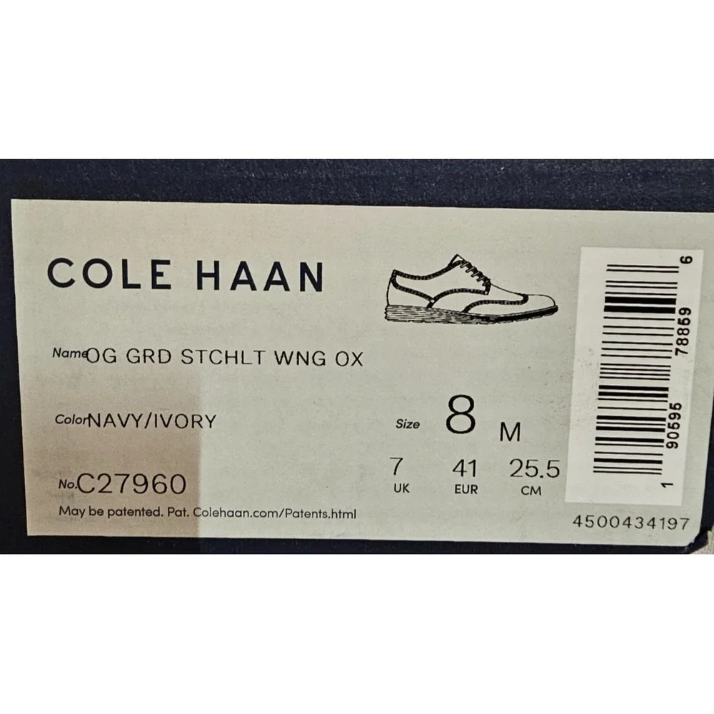 Cole Haan® (Men's 8 M) Original Grand Stitchlite™ Wingtip Oxford in Navy/Ivory